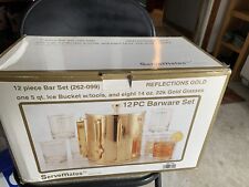 Vintage Culver Reflections Gold Ice Bucket Barware 8 Glasses 22K Original Box picture