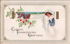 c1915 Pretty Lady & Thanksgiving Greetings~ Stecher Embossed Vintage  Postcard picture