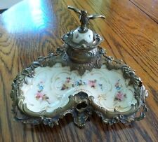ANTIQUE ROYAL PORCELAIN &  BRONZE HANDPAINTED INKWELL WITH SCEPTRE HALLMARK picture