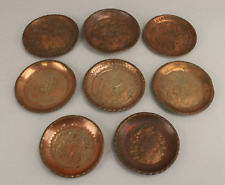 Lot of 8 Vintage Etched Stamped Copper Wall Plates Turkish Moroccan Trays 5-6