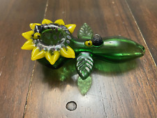 4” Premium Glass Pipe Bowl Sunflower Bees Green picture