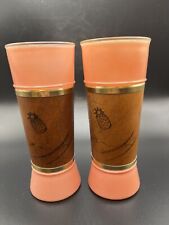 (2) Vintage MCM Siesta Ware Pink Tiki Luau Hawaii Highball Glassware Glasses picture
