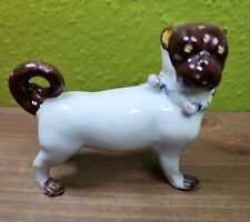 Antique Porcelain Small Standing Porcelain Pug Figurine Bells Facing Right picture