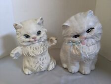 TW0 (2) Vintage Ceramic Mold Kitty Cat Floor Statues White 9 - 10