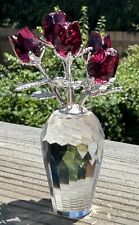 Swarovski Crystal Bouquet Of 6 Red Roses In Vase Figurine Gift 2.75 Inch/ Signed picture