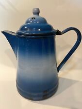 Antique French Enamelware Blue Ombre Coffee Pot Vintage Beautiful picture
