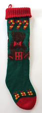 Vintage 70s 80s Knitted Christmas Stocking Teddy Bear Sock Retro Granny Core EUC picture