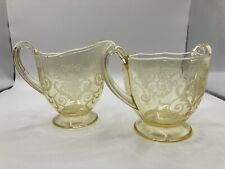 Fostoria Versailles Topaz Footed Etched Glass Creamer  Open Sugar Bowl 1929-1936 picture
