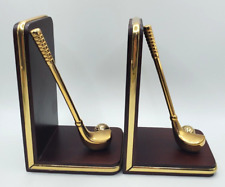 Vintage Golf Club & Ball Bookends House of Lloyd  Wood Brass Clubs and Edging picture