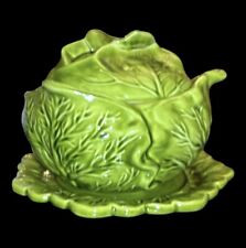 Vintage Handmade Green Ceramic Cabbage Tureen With Under Plate Large picture