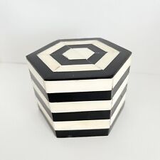 West Elm black white striped resin hexagonal trinket box picture