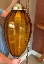 Vintage MCM Retro Amber Teardrop Glass Hanging Swag Light picture