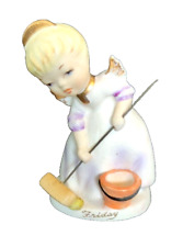 Vintage Friday Girl Angel Figurine Sweeping Japan KW627 Porcelain Cute 3