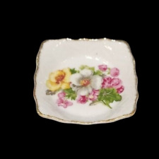 Vintage Nasco Japan Scalloped Squared Floral Porcelain Trinket Dish Gold Rim picture