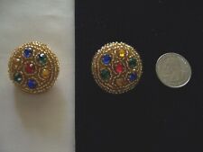 2 HAND BEADED GOLD BEAD MULTI GEMS BUTTONS 1.25″ IN SIZE picture
