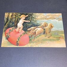 Easter Postcard Embossed antique Lamb easter egg sleigh Chicago Berlin picture