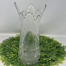 Vintage Beautiful LE Smith Crystal Clear Glass Swung Vase 10.5