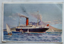 Vtg 1909 Ship Postcard Cunard Line RMS Slavonia at Naples artist Oden Rosenvinge picture