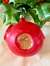 Antique POLAND Blown Mercury Glass PINK RED Reflector INDENT Christmas Ornament picture