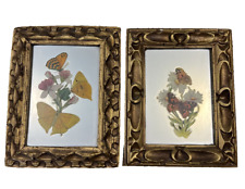 2 vintage framed butterfly pictures on silver foil mirrored picture