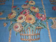 Antique Cottage Zinnia Floral  Basket Cotton Fabric ~ Blue Rose Pink Yellow Gold picture