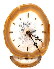 Vintage Natural Agate Stone White Crystalline Desk Table Clock Lucent Rock picture