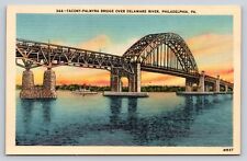 Tacony-Palmyra Bridge Over Delaware River Philadelphia PA Linen Vintage Postcard picture