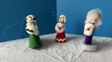 Vintage Christmas Felt & Spun Cotton Cone Ladies Ornaments Lot Of 3 Wood Heads picture