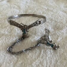 VINTAGE G&S 90 BLUE TURQUOISE INLAY SILVER UNICORN SLAVE BRACELET RING picture