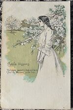c1905 Apple Blossoms Pretty Woman Curly Long Hair Unposted Antique Postcard picture