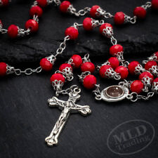 Jerusalem Holy Soil Rosary Necklace, Matte Red 8mm Faceted Beads, 25