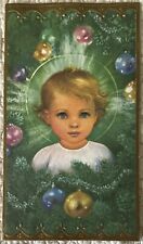 Vintage Christmas Jesus Young Boy Ornaments Greeting Card 1950s 1960s Rust Craft picture