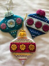 Set of 3 Vintage, Handmade, Felt, Embroidered Christmas Ornaments, 5