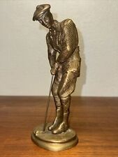 Vintage Brass Sculpture Scottish Golfer Putting 12” 5lbs Golf PGA St. Andrews picture