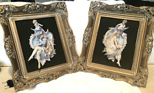 Antique capodimonte Bisque Porcelain Sculpture, (2) Framed, Wall Hanging, 21x17 picture