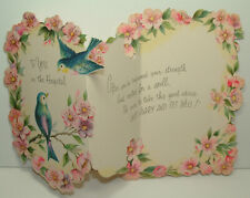 UNUSED - Tri-fold - Blue Birds, Pink Dogwoods - 1950's Vintage Get Well Card picture