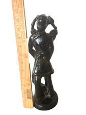 Mid Century Modern Chinese Figurine Asian Statue Black Pottery Female 12