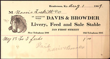 1909 Davis & Browder Livery Feed & Sale Stable Billhead HENDERSON KY AS287 picture