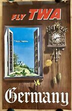 FLY TWA GERMANY Original Vtg Travel Poster Trans World Airlines 1950’s 16x25 picture