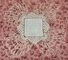 Vintage Hand Crocheted Doily, Square, White, Cotton Center picture