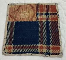 Antique Vintage Table Topper, Woven Homespun Blanket, Navy Blue & Salmon picture