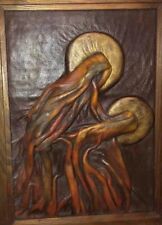 Vintage Rare Draped Leather Wall Picture Abstract Art Work Mother Mary & Jesus ￼ picture