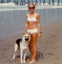 VTG OOAK Photo Bikini Sexy Blonde Woman German Shepherd Champ Beach Snapshot picture