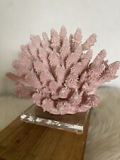 VTG modern Pink Coral Mounted Lucite Base Footed Sculpture Mantle Decor picture