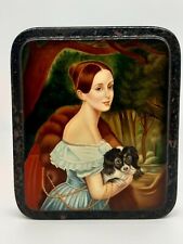 Fedoskino Russian Lacquer Box Lady with dog Hand painted 2006 jewelry casket  picture