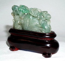 Vintage Chinese Jadeite Jade Monkey & Peach Motif Carving on Stand (InS) picture