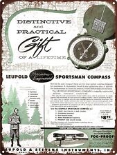 1954 LEUPOLD & STEVENS SPORTSMAN COMPASS Metal Sign Repro 9x12