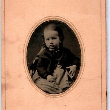c1860s Cute Little Girl Toddler Tintype Real Photo Paper Border Fingers H40 picture