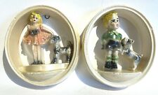 Vintage 1940s Chalkware Wall Plaques Girl Boy Dog picture