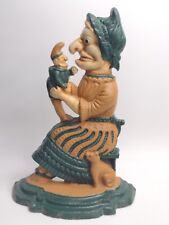 Vintage Old lady Cast Iron Witch Jester Punch and Judy Door Stop picture